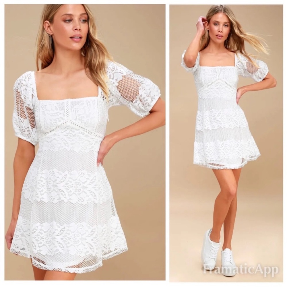 FREE PEOPLE BE YOUR BABY WHITE LACE MINI DRESS SIZE S